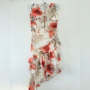 Y2K Speechless Floral Ruffle Asymmetrical Dress Tropical Boho Midi Halter Size S